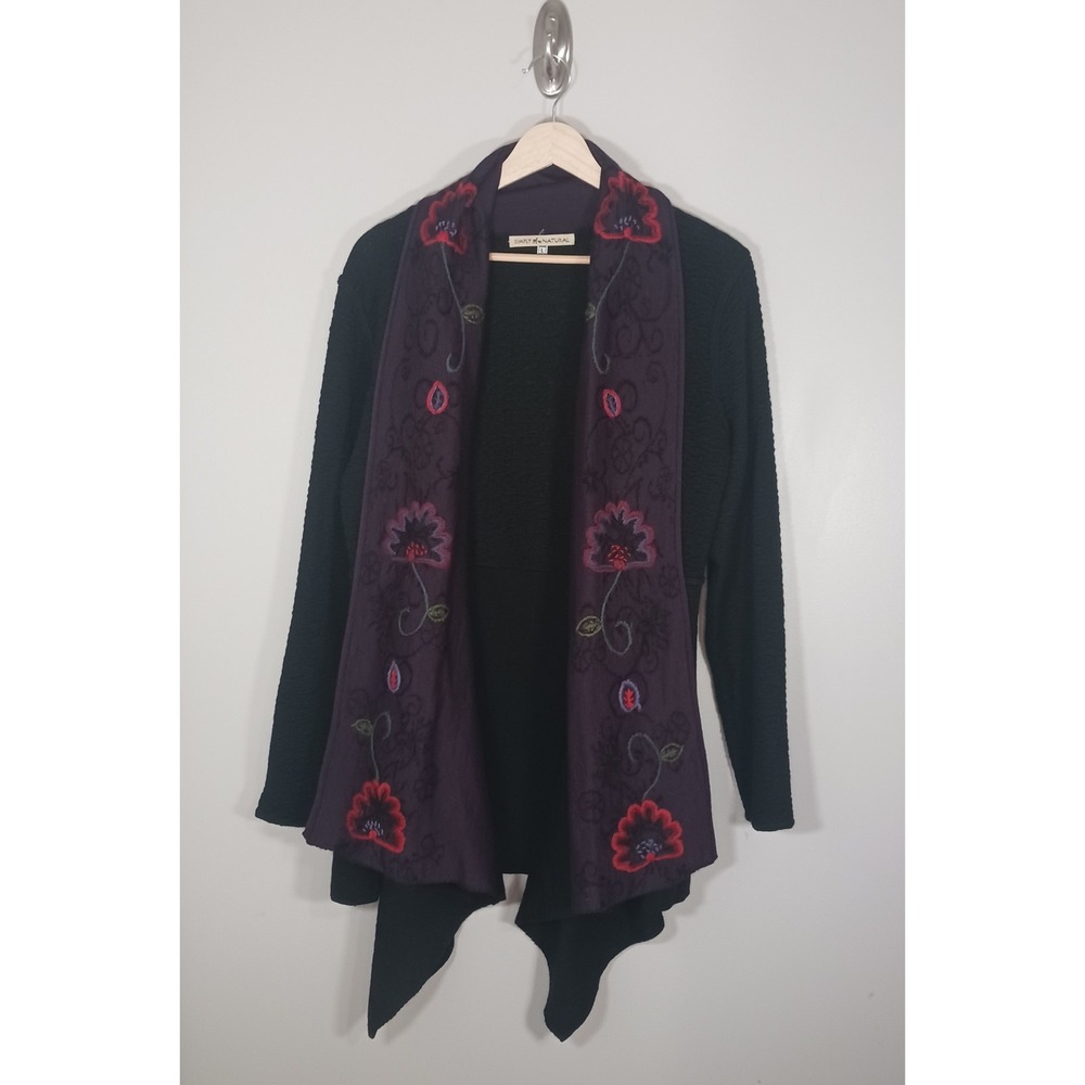 Simply Natural Alpaca Blend Embroidered Floral Boho Duster Cardigan Size L